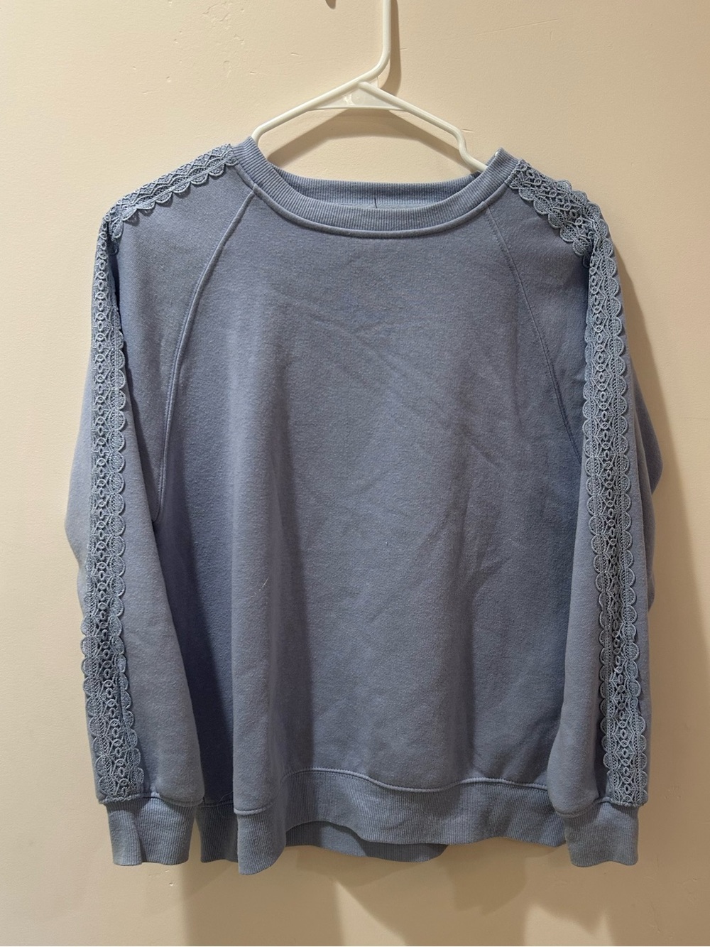 Macy's Lace-Trim Crewneck Sweater - Light Blue